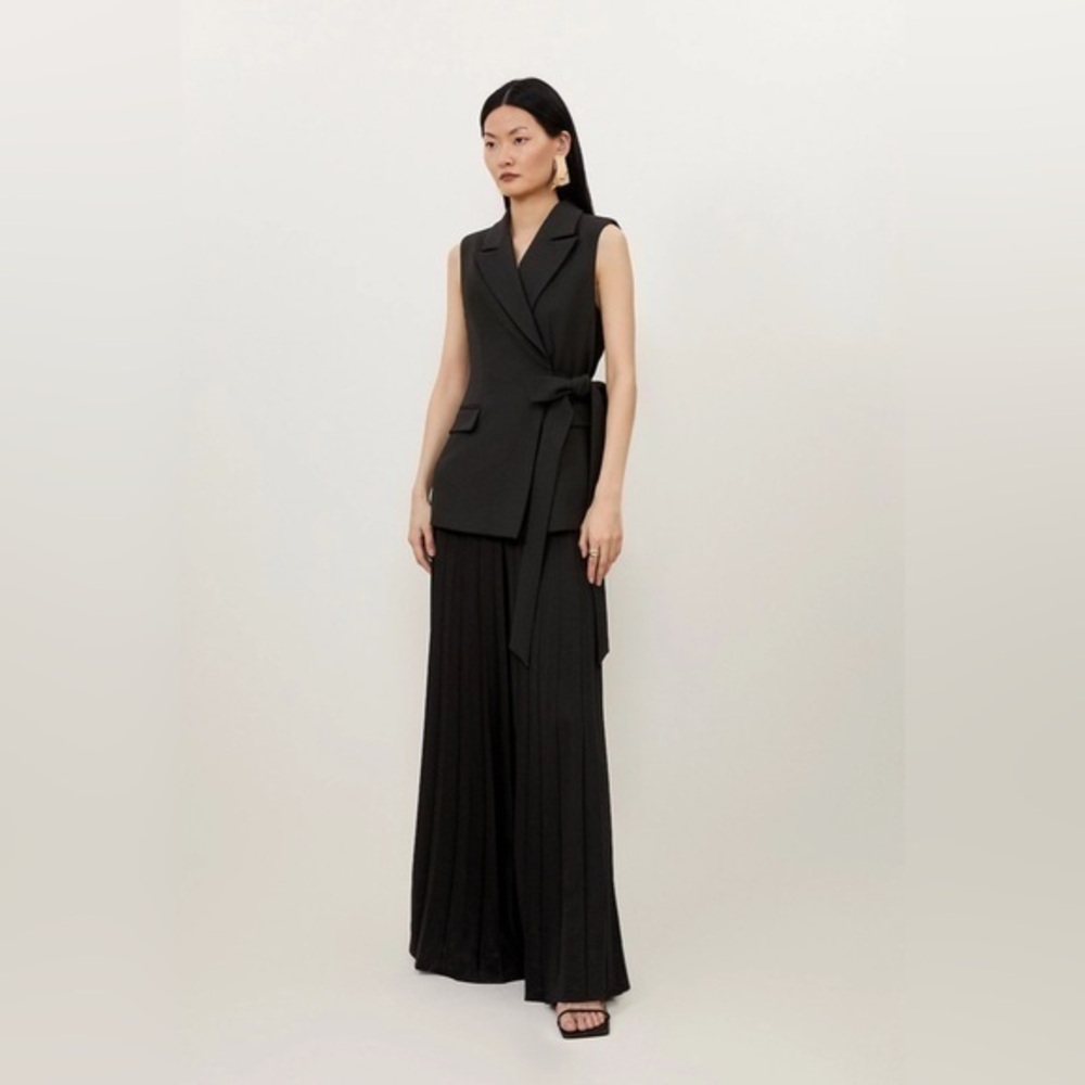Karen Millen Tie Blazer Soft Tailored Pleated Jumpsuit Size 10